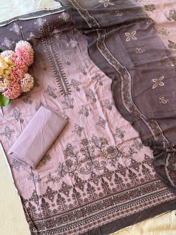 Embroidered  cotton suit with digital printed  dupatta-4 3244