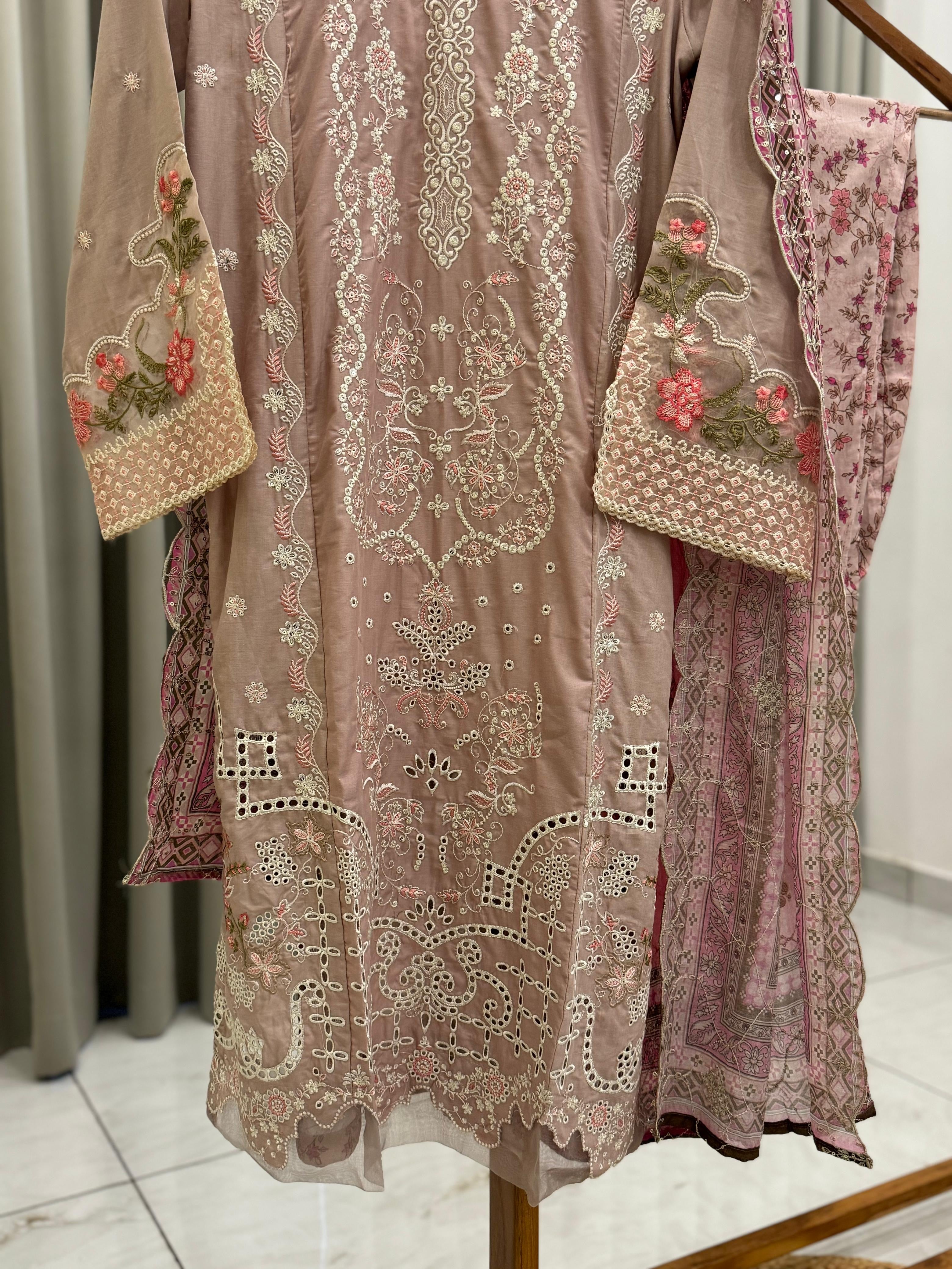 Premium Pink Embroidery Lawn Suite