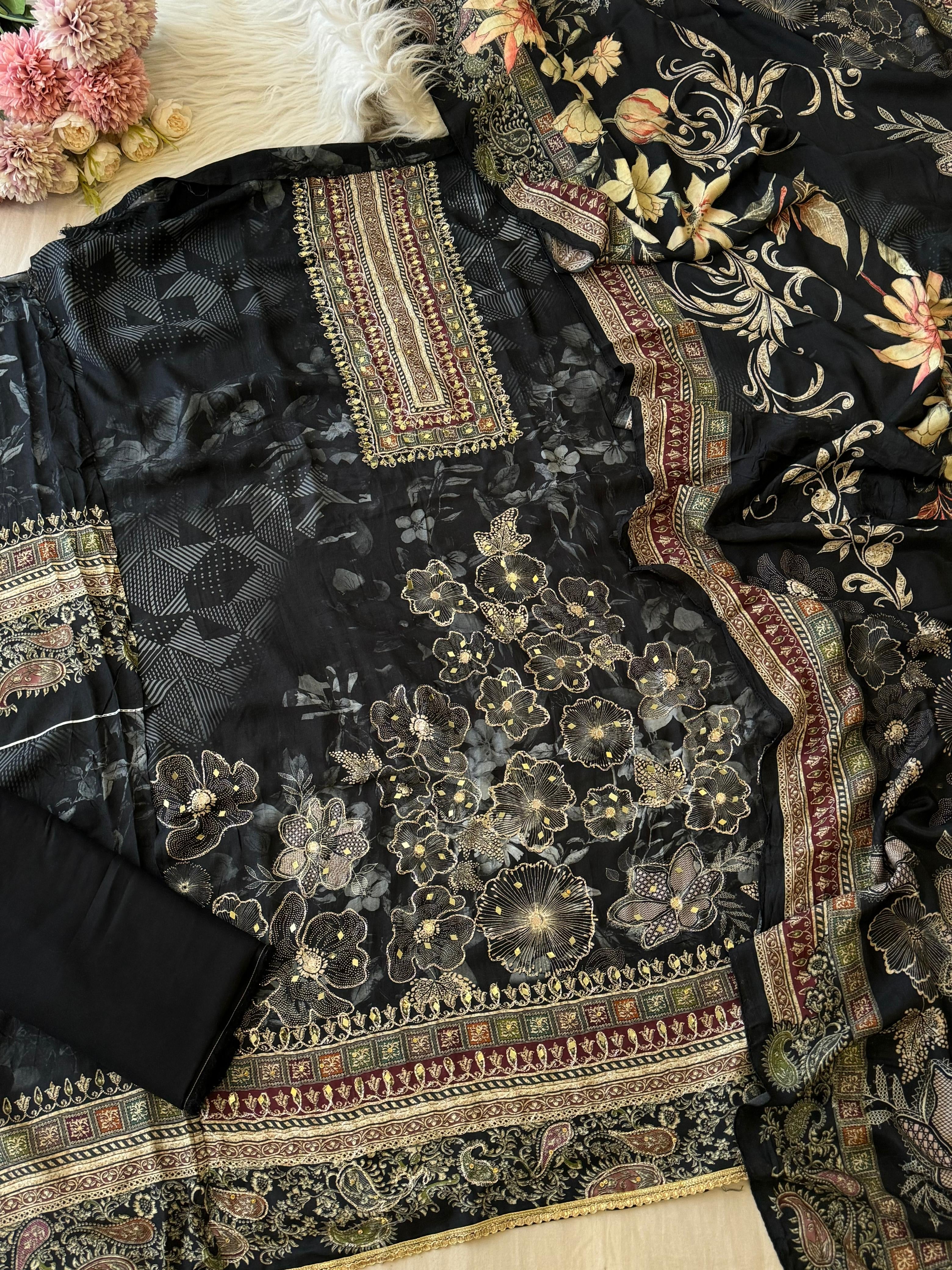 Premium Floral Designed Muslin Suit-297