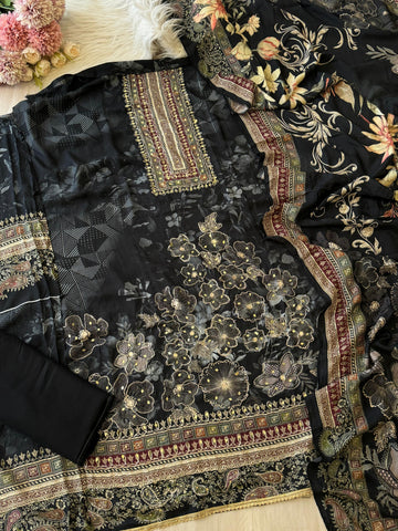 Premium Floral Designed Muslin Suit-297