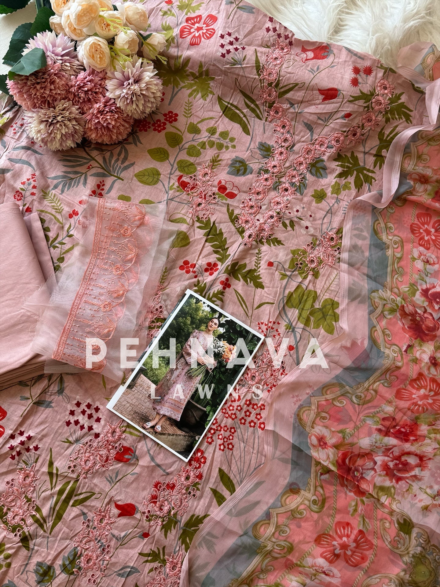 Floral embroidered cotton suit -1134