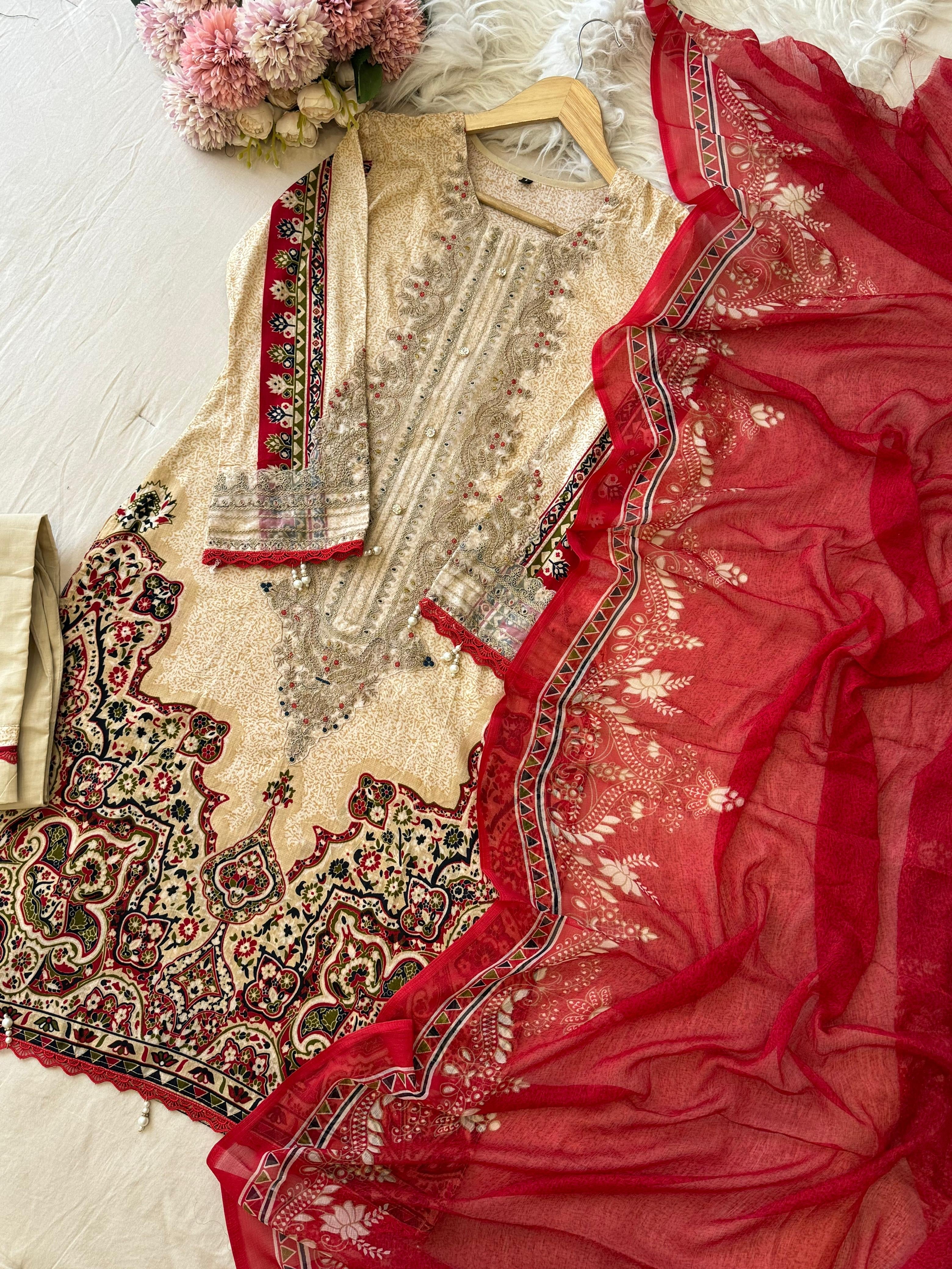 Beige Casual Pakistani Outfit 2201