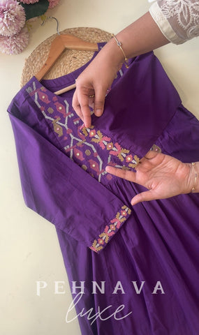 Cotton pleated Anarkali suit with Embroidery detailings