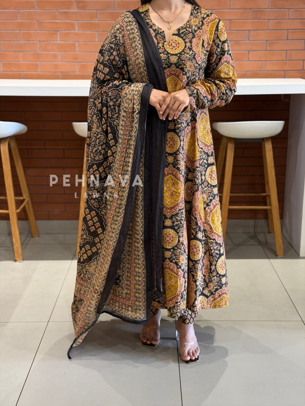 Ajrakh Printed Anarkali Three Piece Set SN5314