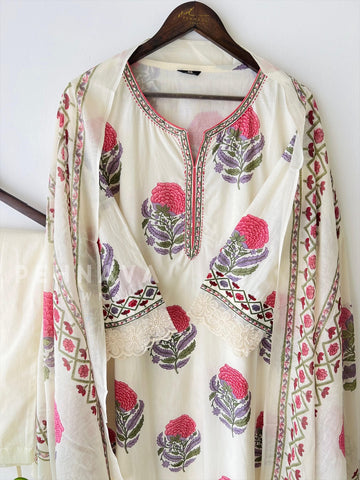 Lace Detail Printed Suit-3610