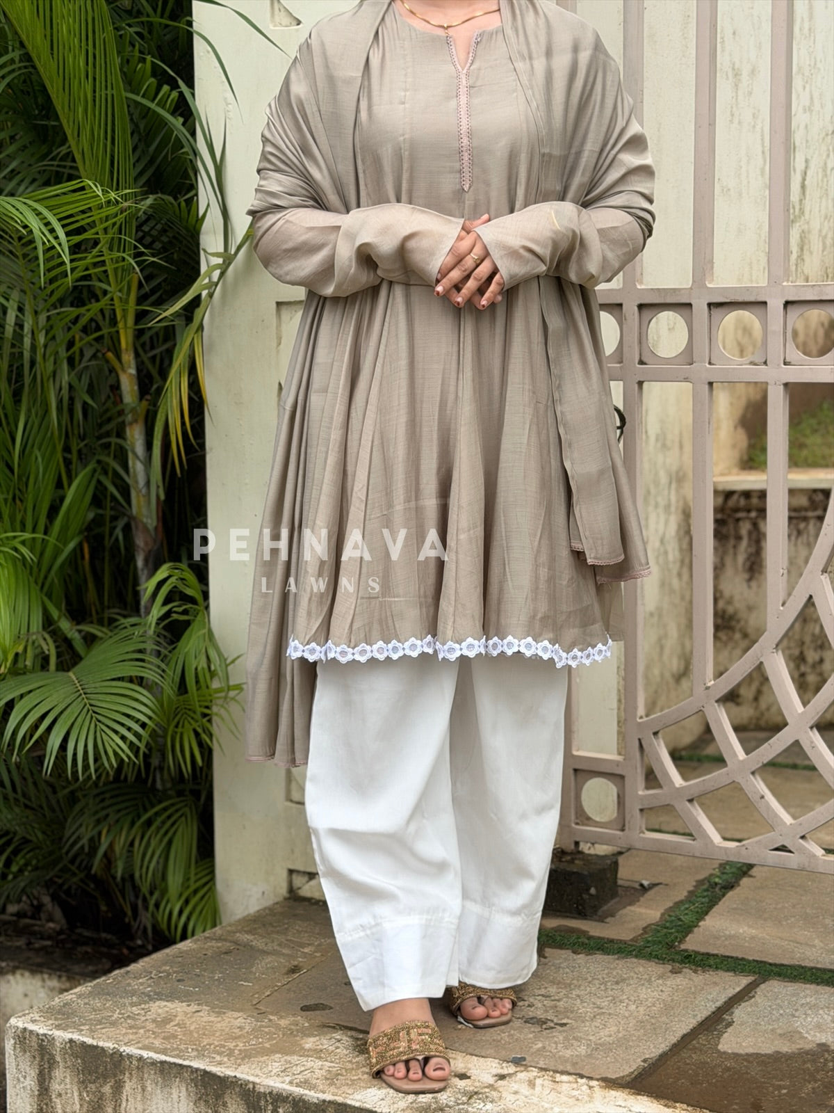 Floral Detailed Tunic set B215 - Pehnava Lawns