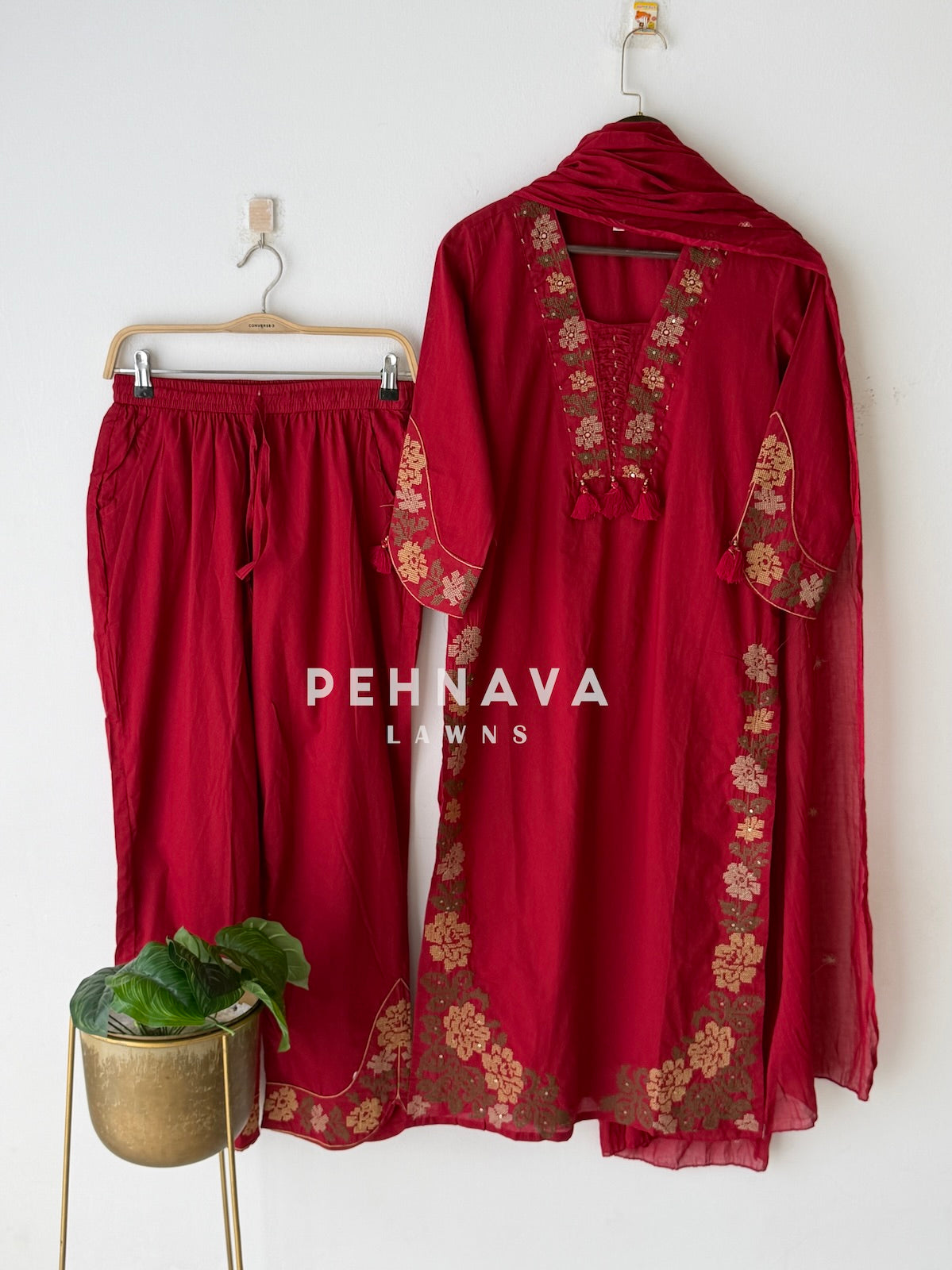 Border Embroidered Three Piece Set-13200