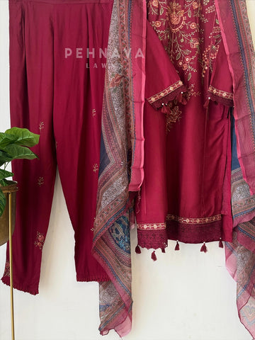 Floral Embroidered Rayon Suit