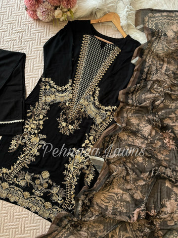 Semistitched Rayon Fully Embroidered Suit-3640