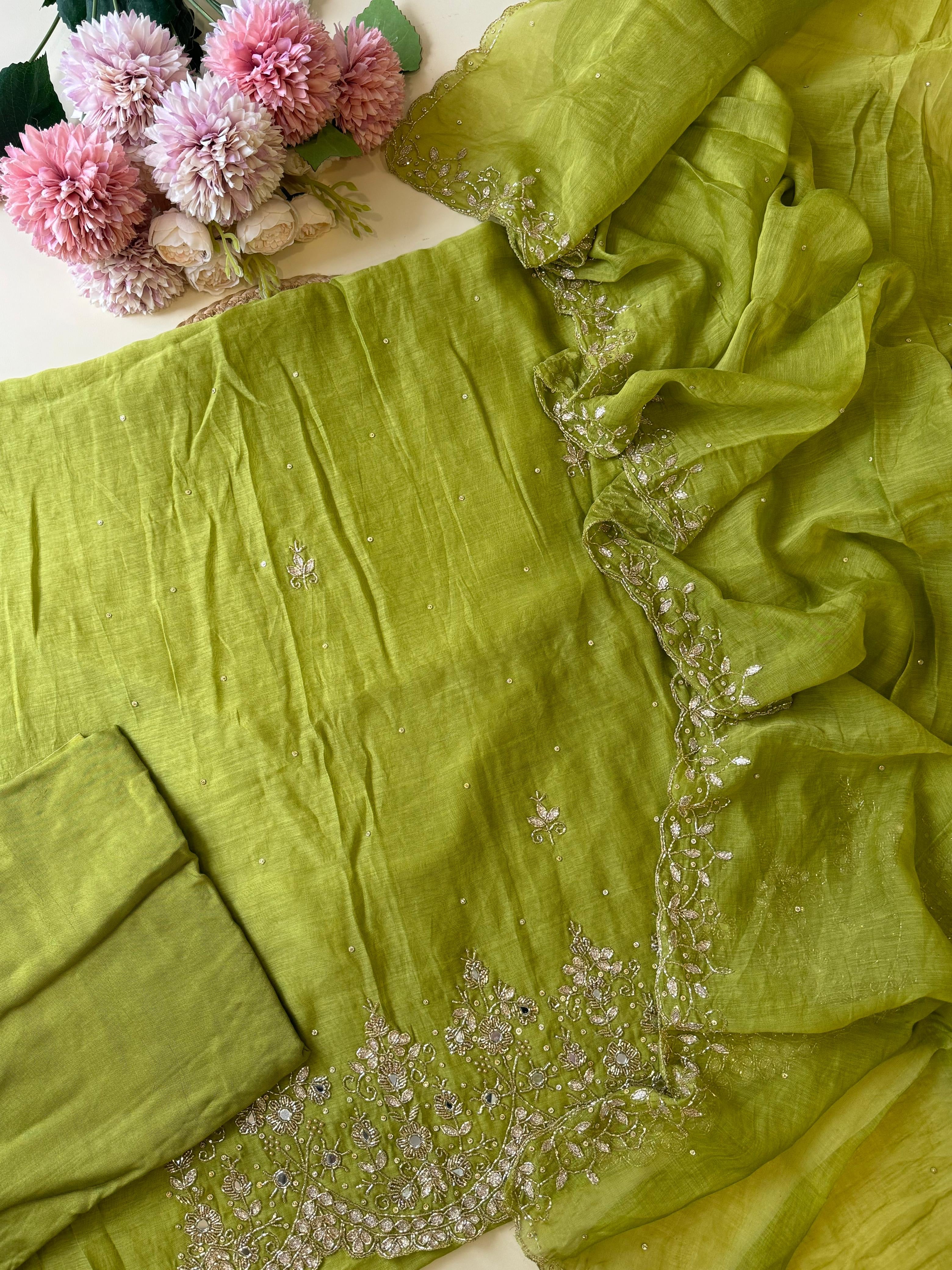 Pure Mulchandheri handworked Un-stitched suit-1628