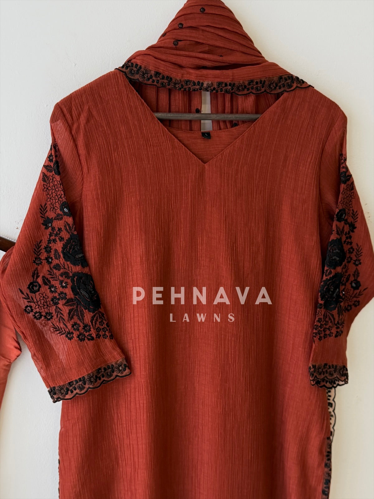 Crushed Cotton Embroidered Ensemble
