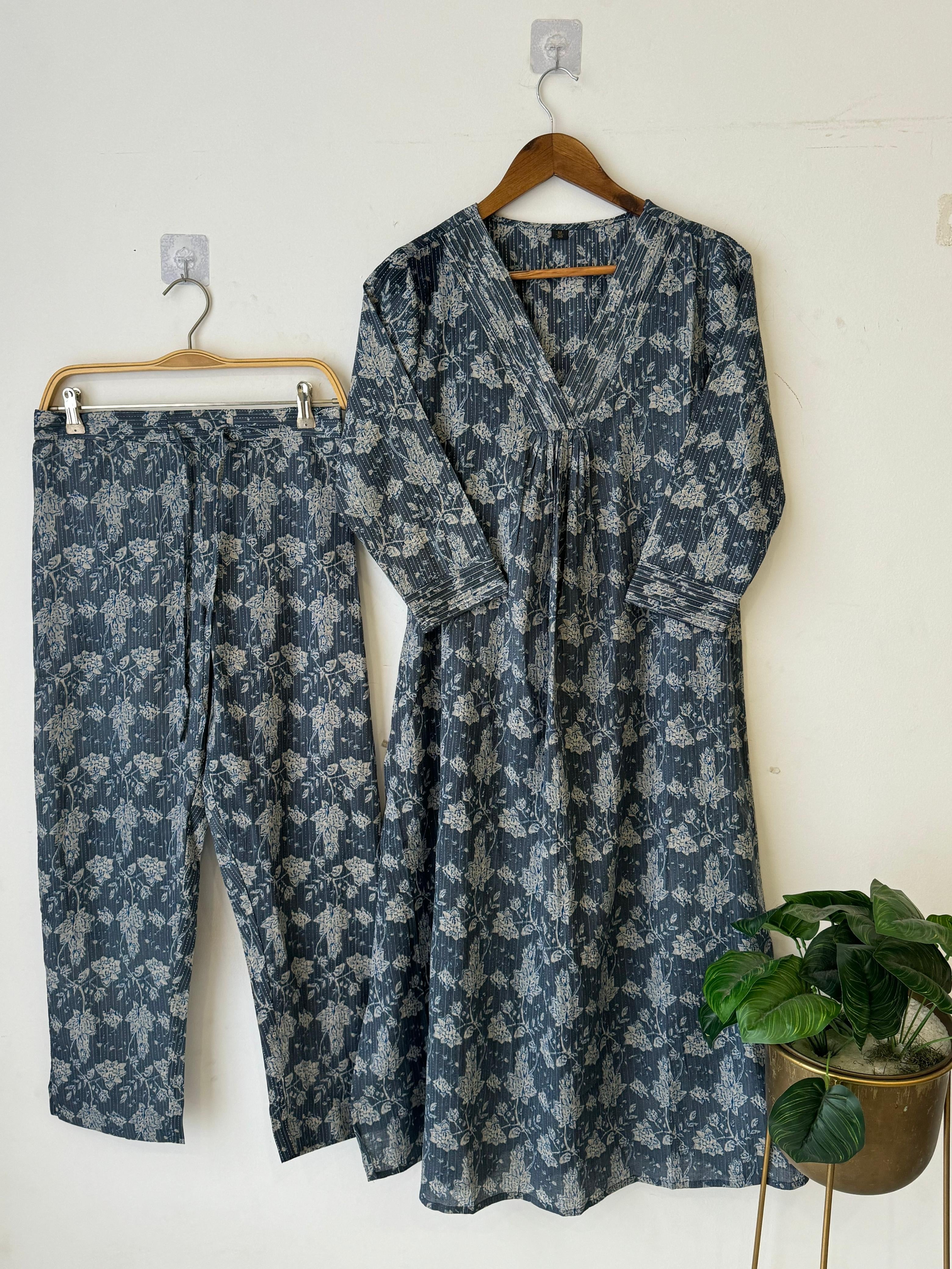 Cotton Two Piece Co-ord Set - BLUE