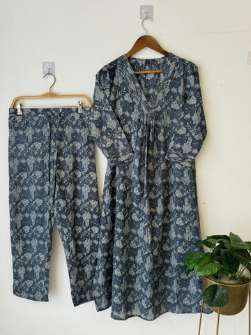 Cotton Two Piece Co-ord Set - BLUE