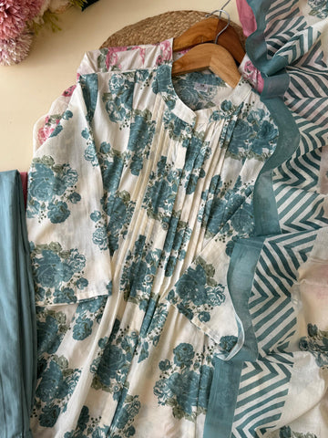 Pure cotton floral pleated Anarakali suit