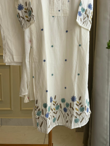 Casual mul-cotton embroidered Suit