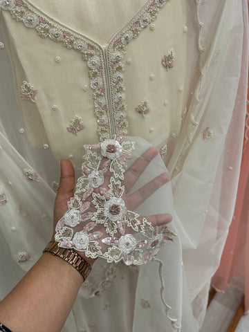 Premium Chiffon handwork suit with bottom and organza dupatta-903