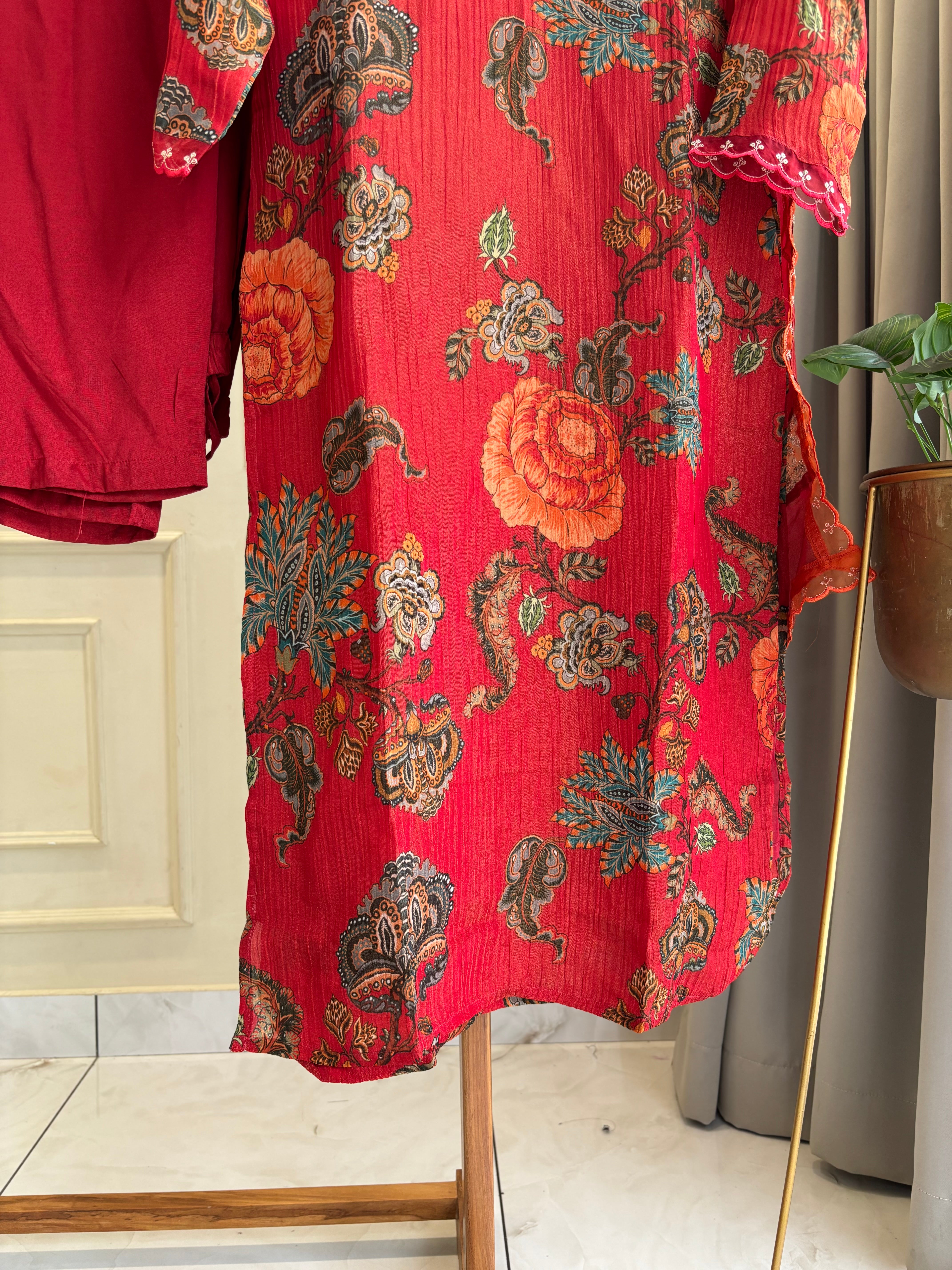 Red Floral Printed Salwar Suit-7584