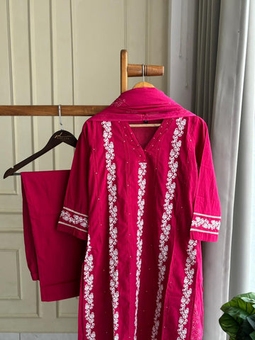 Hot Pink Embroidered Lawn