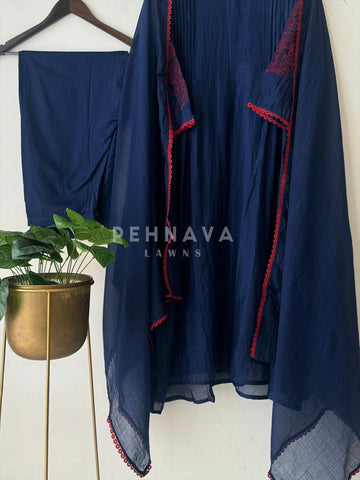 Pure chandheri Pleated Suit - Pehnava Lawns