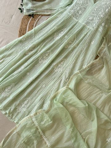 Authentic chikankaari embroidered suit-Green