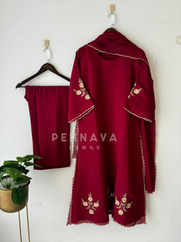 Floral Embroidered Chanderi A-Line Suit Set 3177 DR3