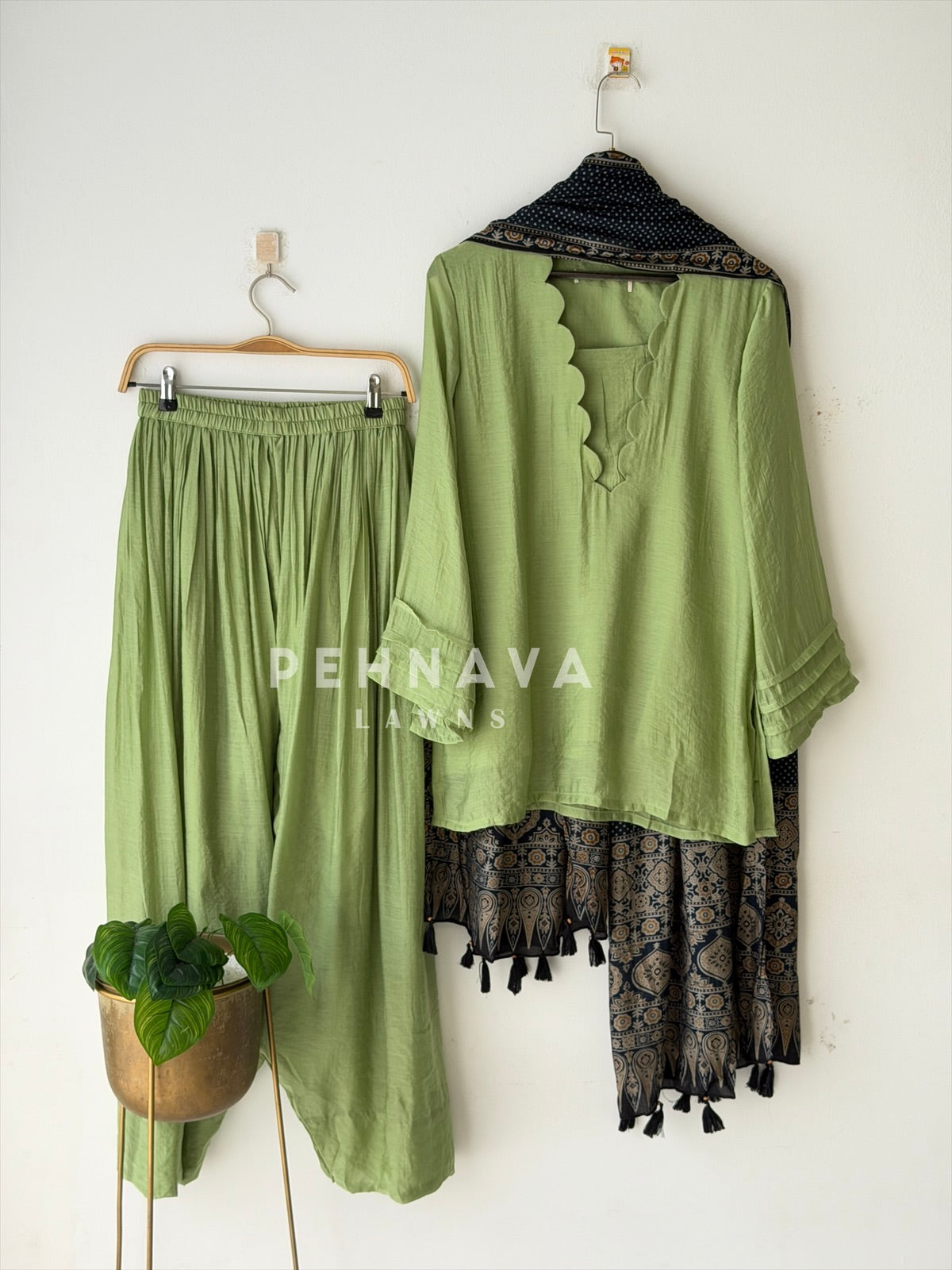 Farshi Shalwar Set with Ajrak Printed Dupatta-B269 (With Assorted Color and print Dupatta)