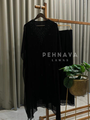 Premium  V Neck Chiffon Handwork Kaftan With Bottom-No.10 - Pehnava Lawns