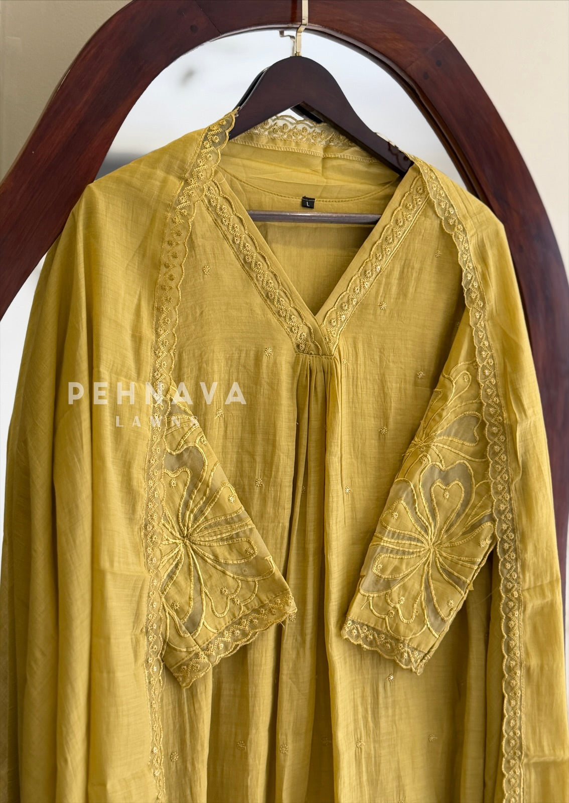 Embroidered V-Neck A-Line Suit Set