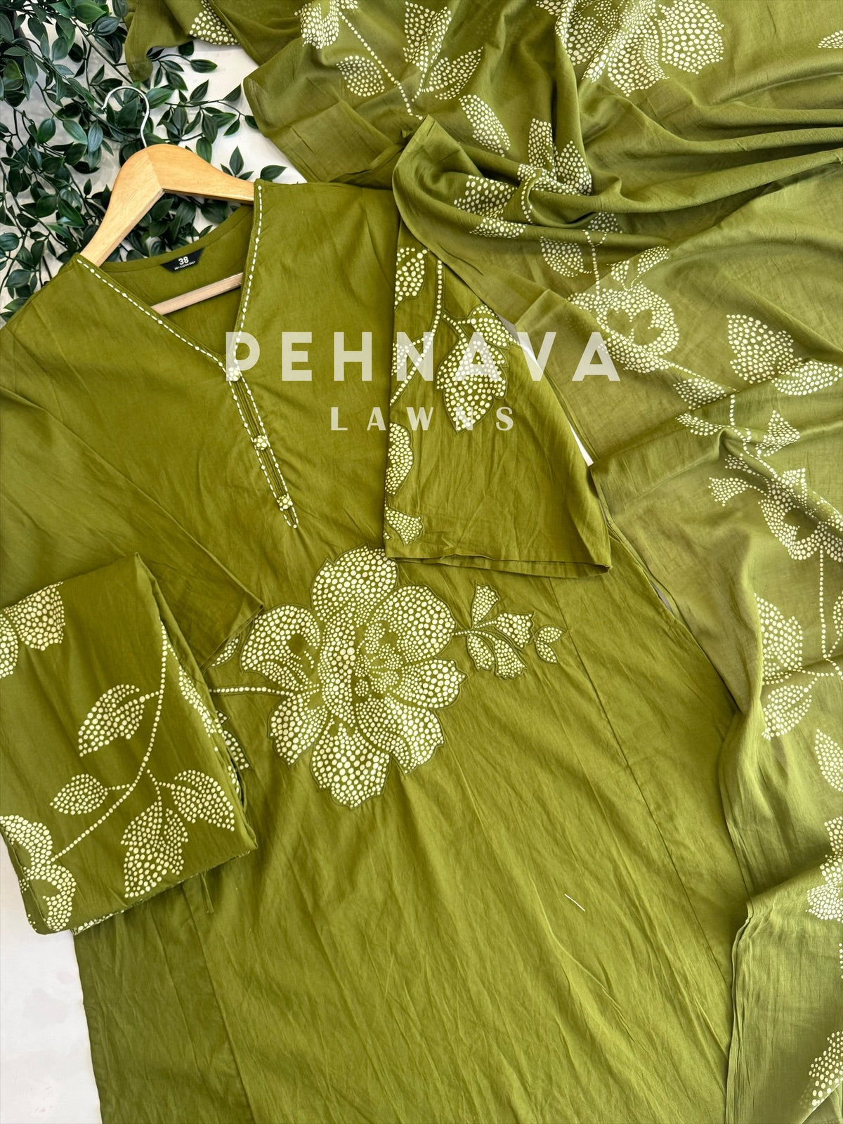 Premium Cotton Kurta Set with Dupatta-Orange&Green