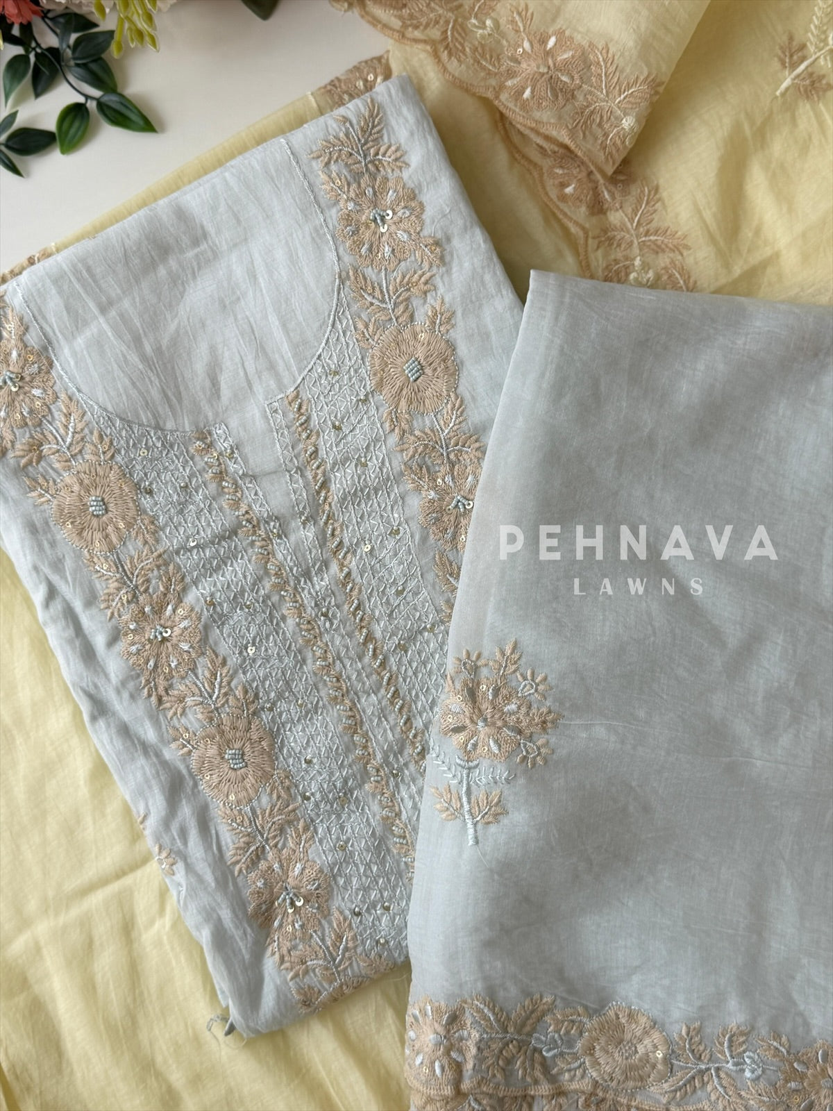 Embroidered Unstitched Chanderi Suit-2630