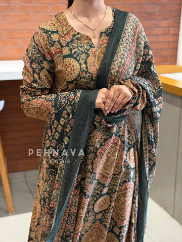 Ajrakh Printed Anarkali Three Piece Set SN5314