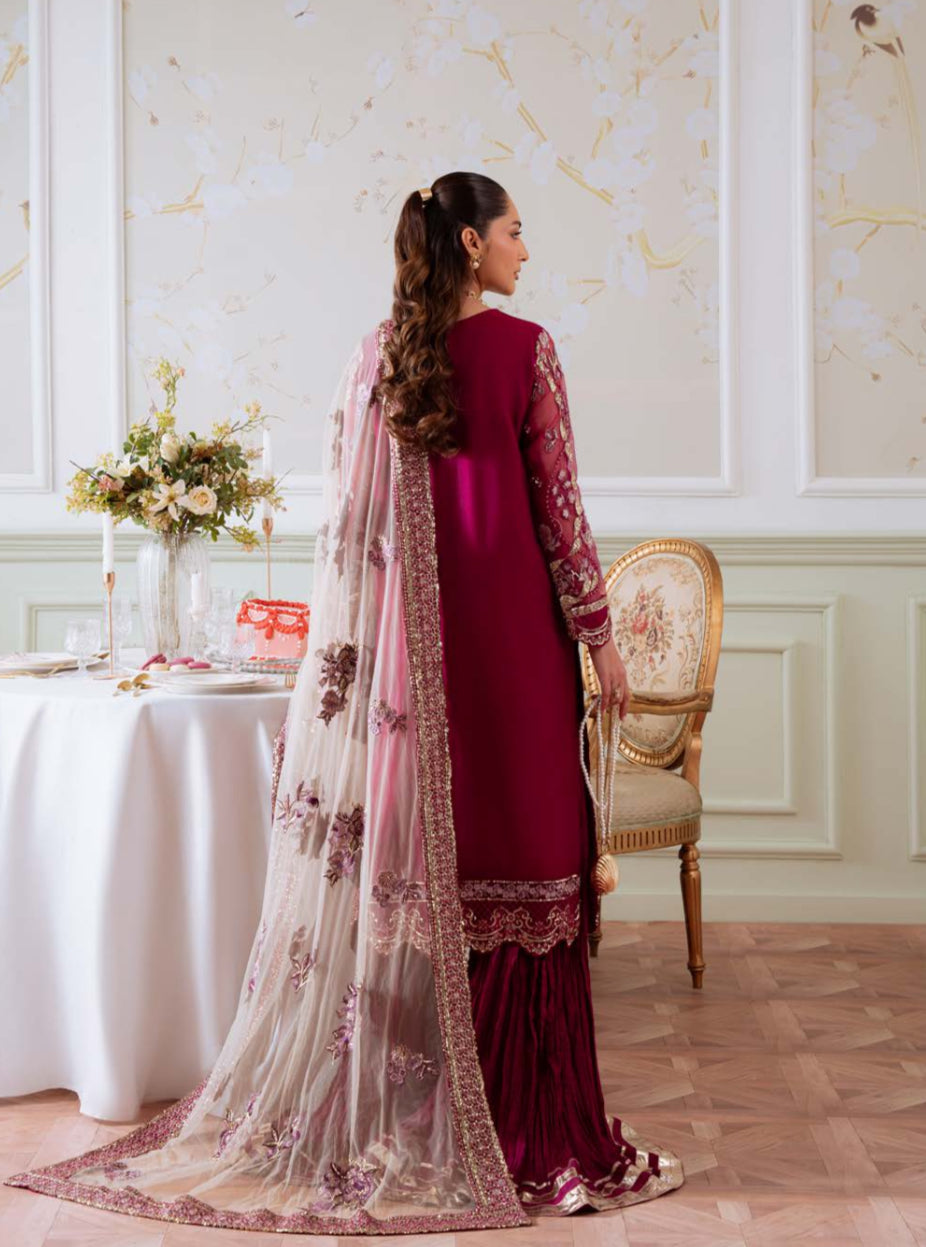 Maroon Embroidered Sharara Suit
