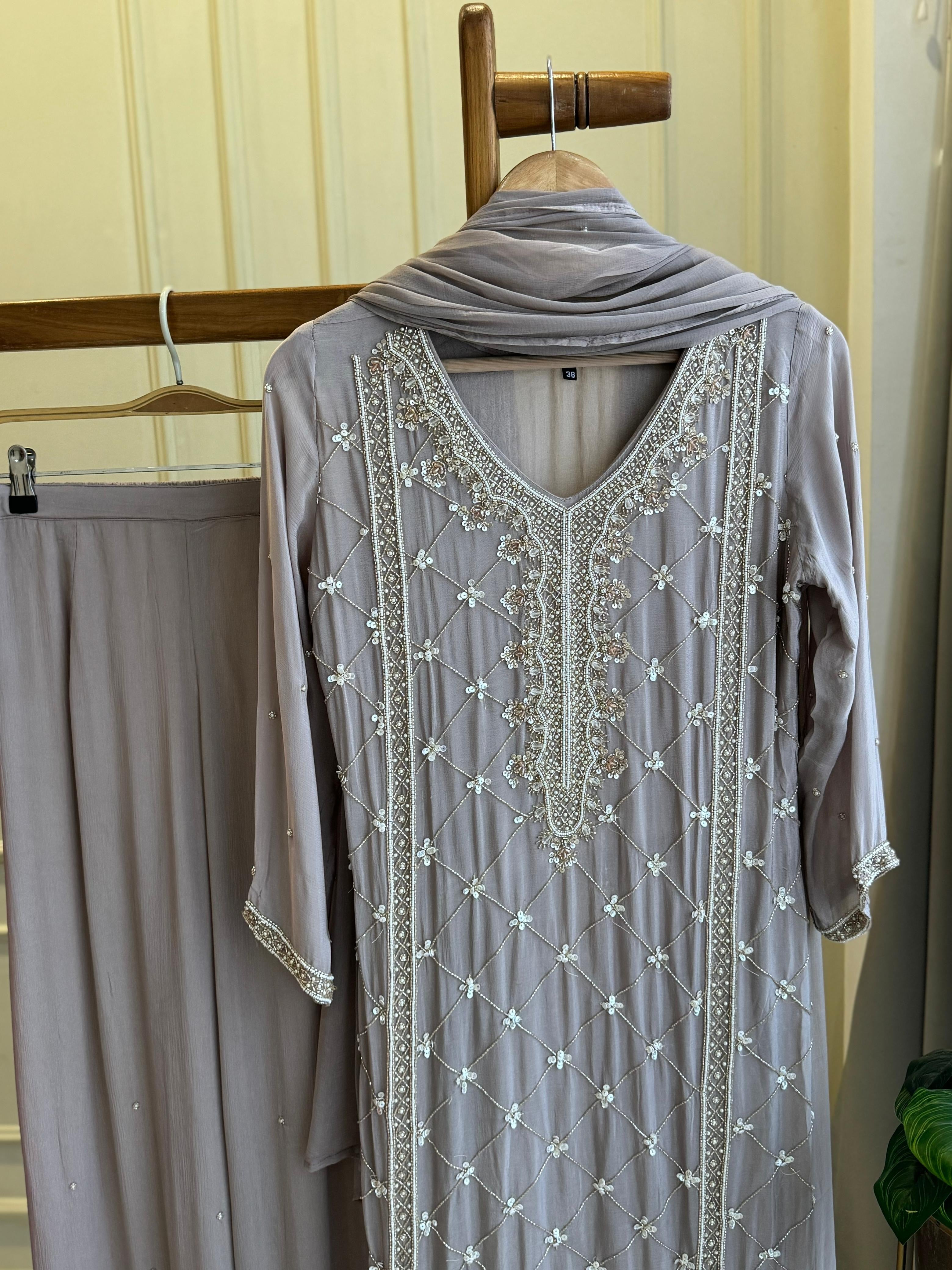 Premium Handworked Grey Salwar Kameez
