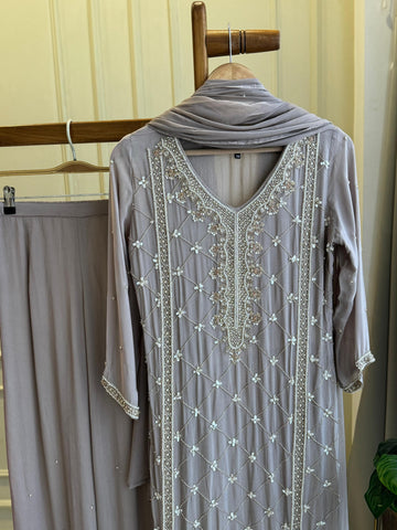 Premium Handworked Grey Salwar Kameez