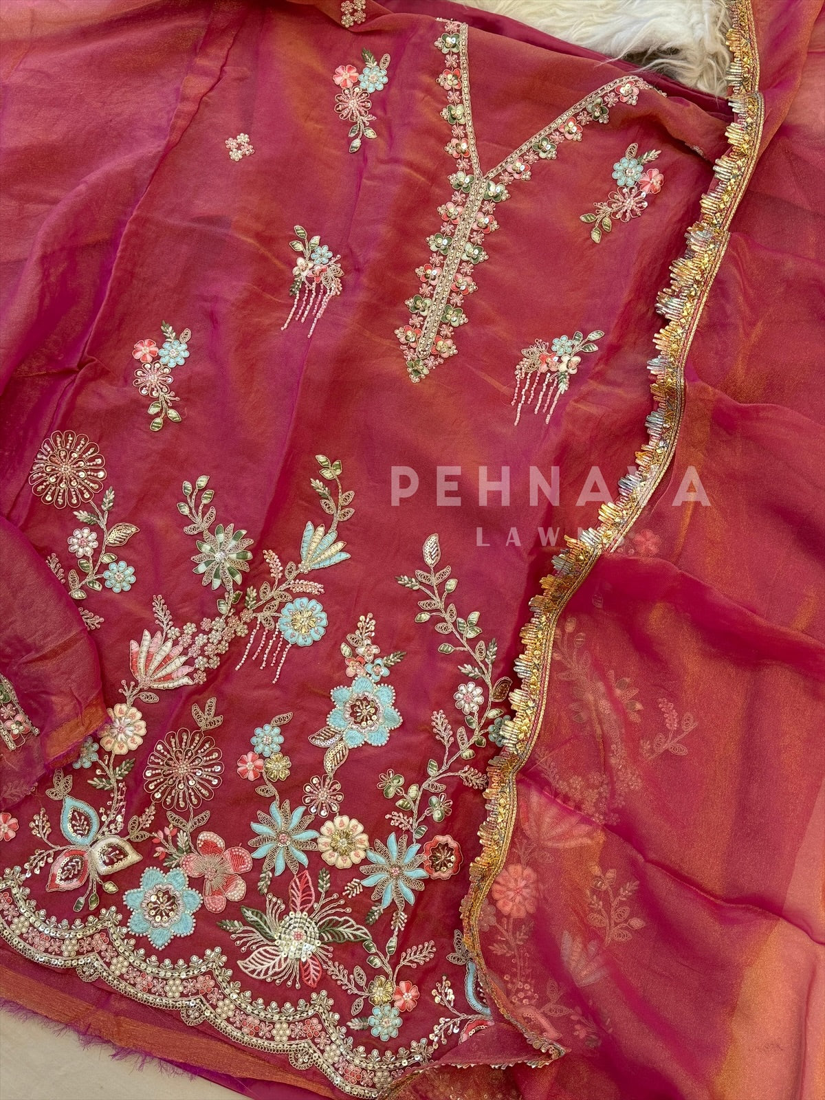 Organza Tissue Handworked Suit - Pehnava Lawns