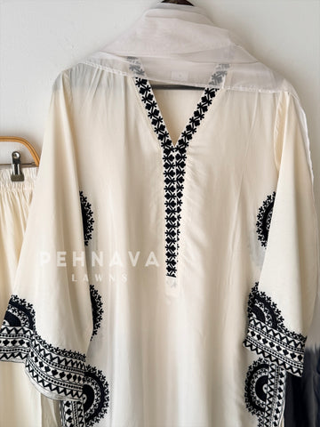 Border Embroidered Three Piece Set J7119