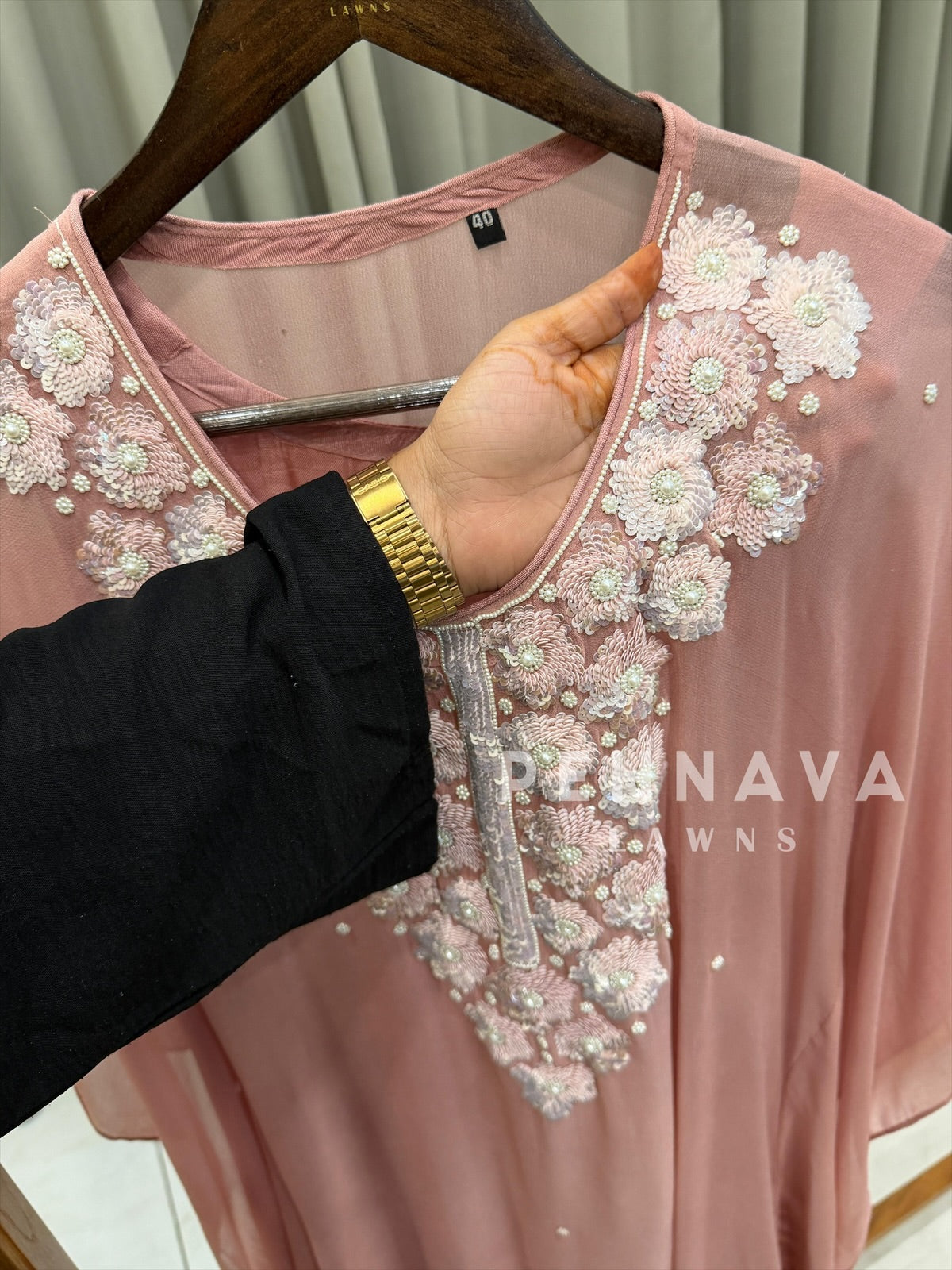 Handworked Multishade Floral Pearl Kaftan