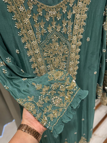 Heavily Handworked Sharara with Pure Chiffon Dupata-6789