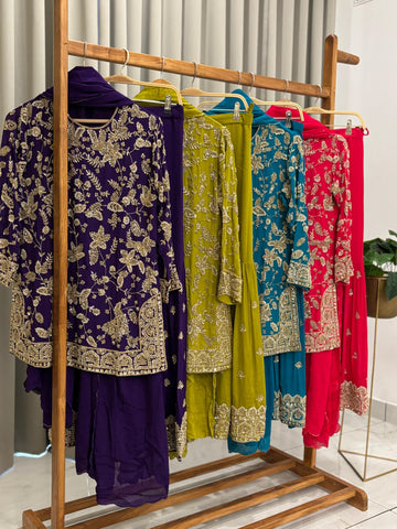 Heavy Hand-worked suit with wide sharara-7490
