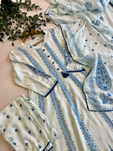 Muslin Flared floral Anarkali Suit-3901