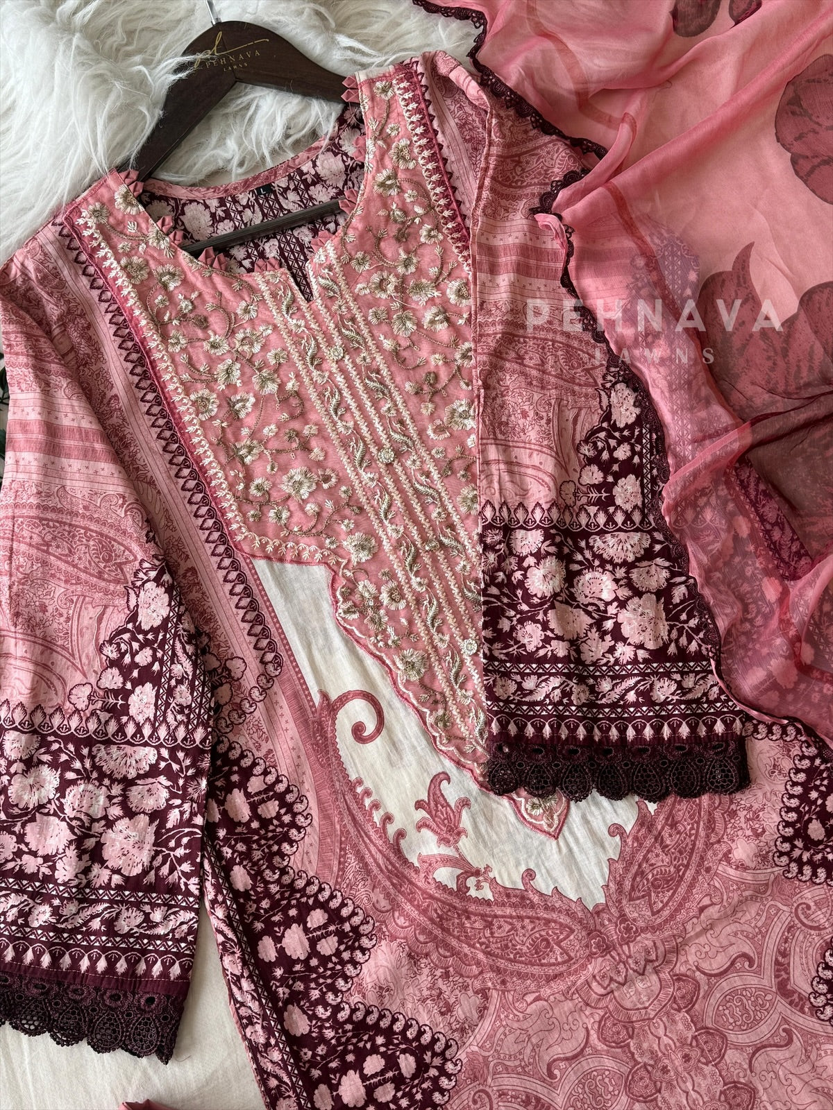 Pink Neckline Embroidered Pak-Suit