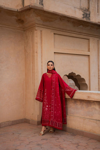 Azzal luxurious stitched embroidered suit - CRIMSON
