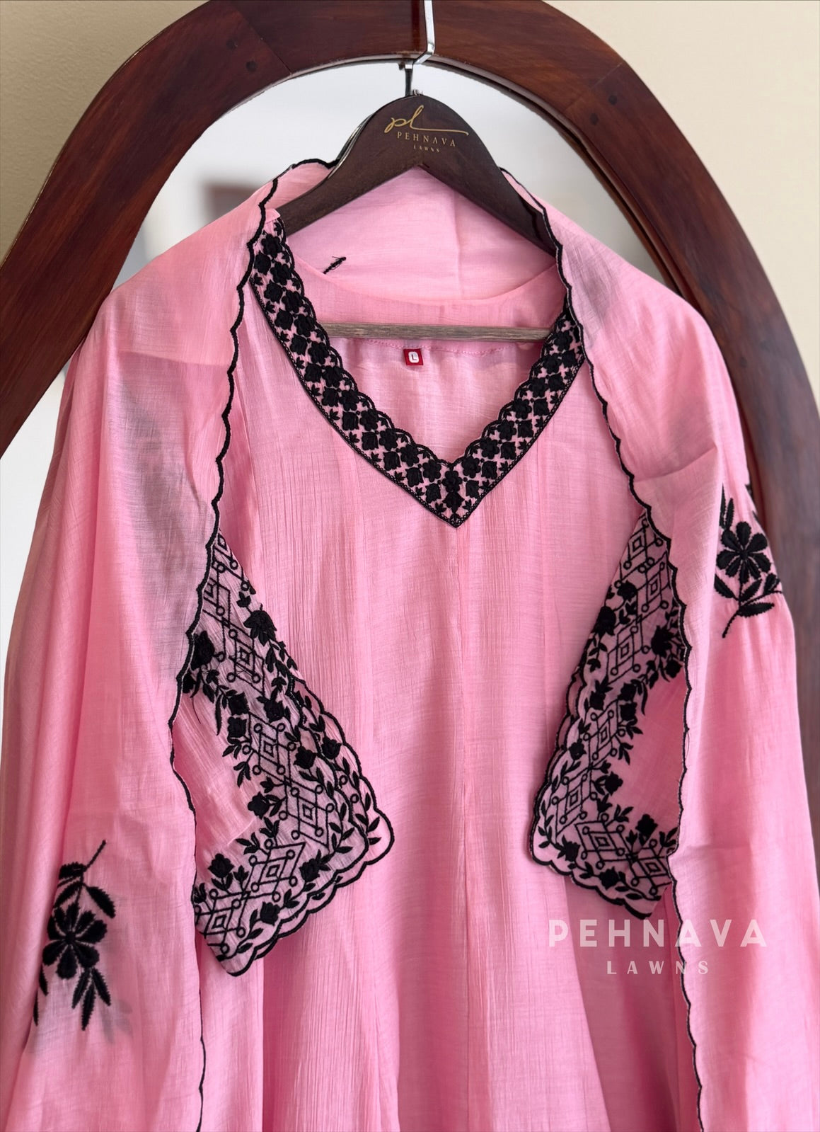 Embroidered V-Neck A-Line Suit Set-13166