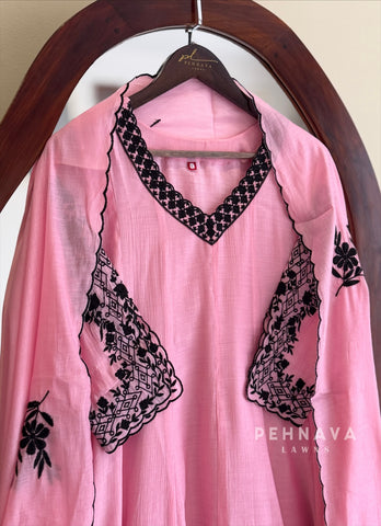 Embroidered V-Neck A-Line Suit Set-13166