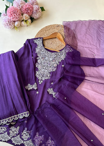 Dola silk short handworked shirt with wide palazzos