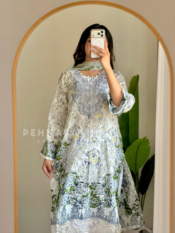 Timeless White & Blue Unstitched Ensemble 1330 - Pehnava Lawns