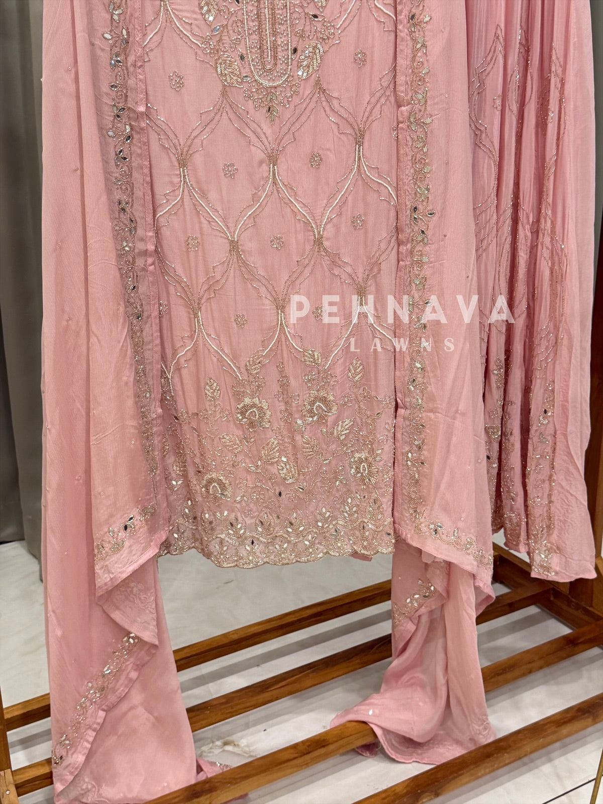 Premium Chinnon Handworked Semi Stitched Suit