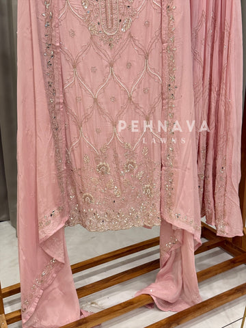 Premium Chinnon Handworked Semi Stitched Suit