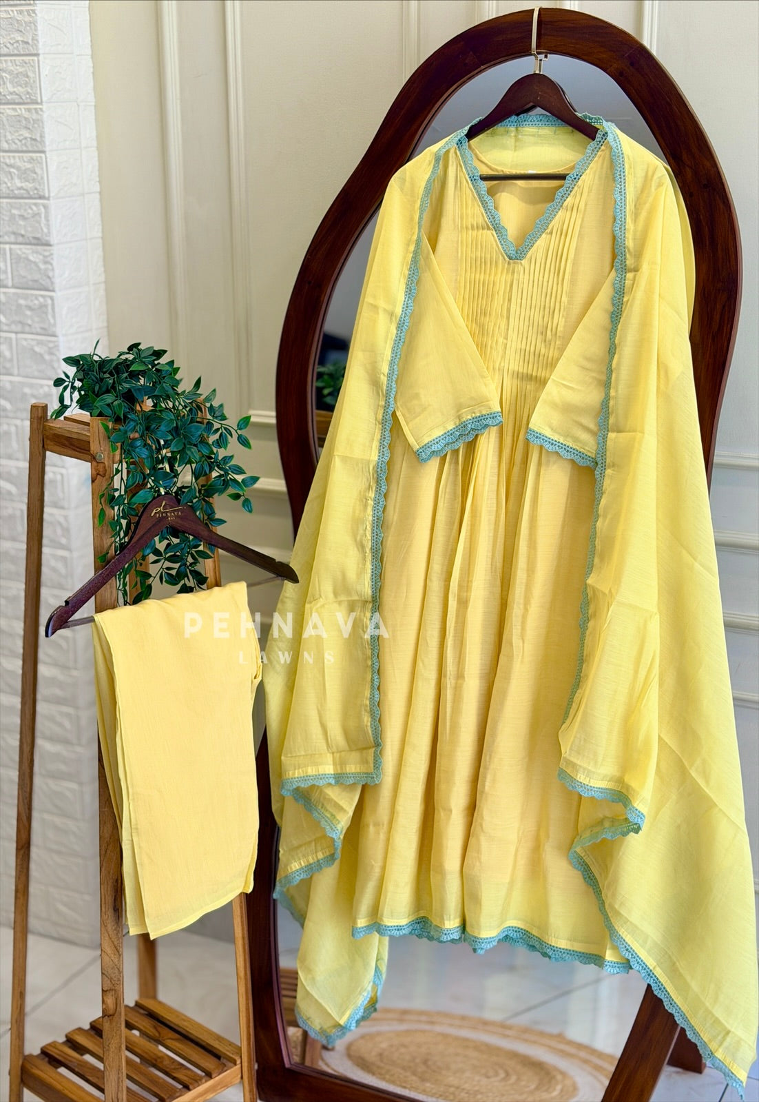 Lace Trimmed Anarkali Suit Set-12965