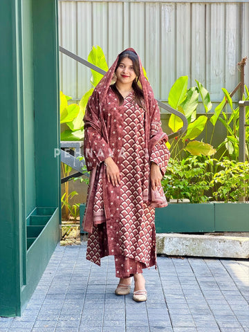 Daily Wear Cotton Printed Three Piece Set-B247